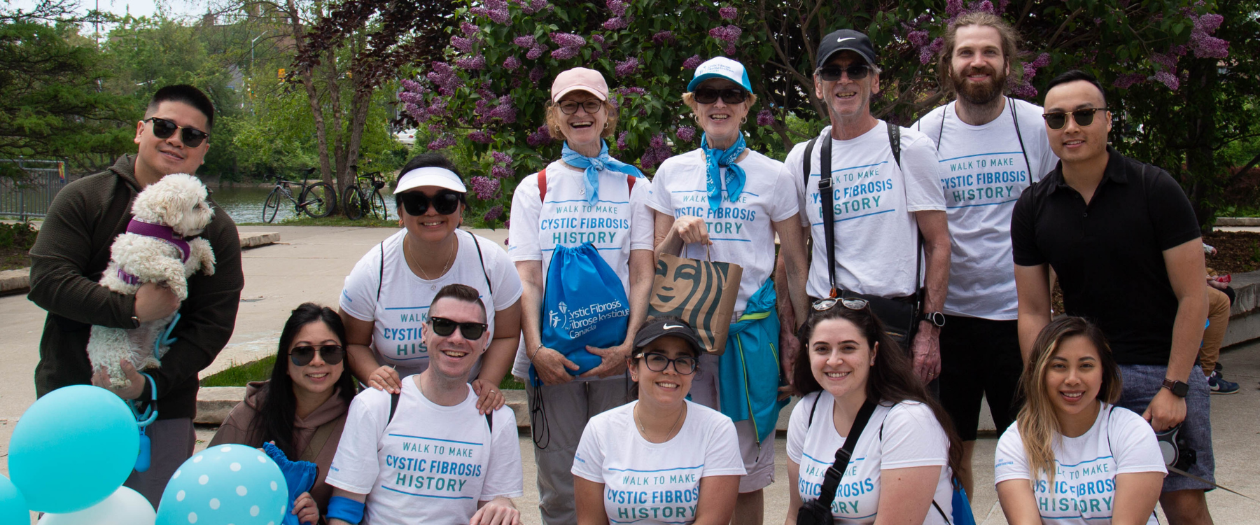 Group of Walk participants wearing Walk to Make Cystic Fibrosis History t-shirts